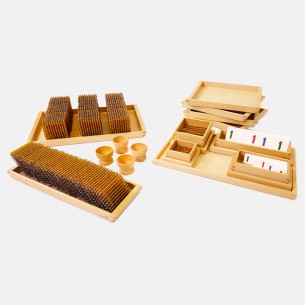 MATERIALE DEL SISTEMA DECIMALE COMPLETO (PICCOLA BANCA) CON PERLE IN VETRO
