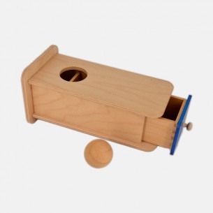 SCATOLA DELLA PERMANENZA DELL'OGGETTO, CON SFERA IN LEGNO E CASSETTO